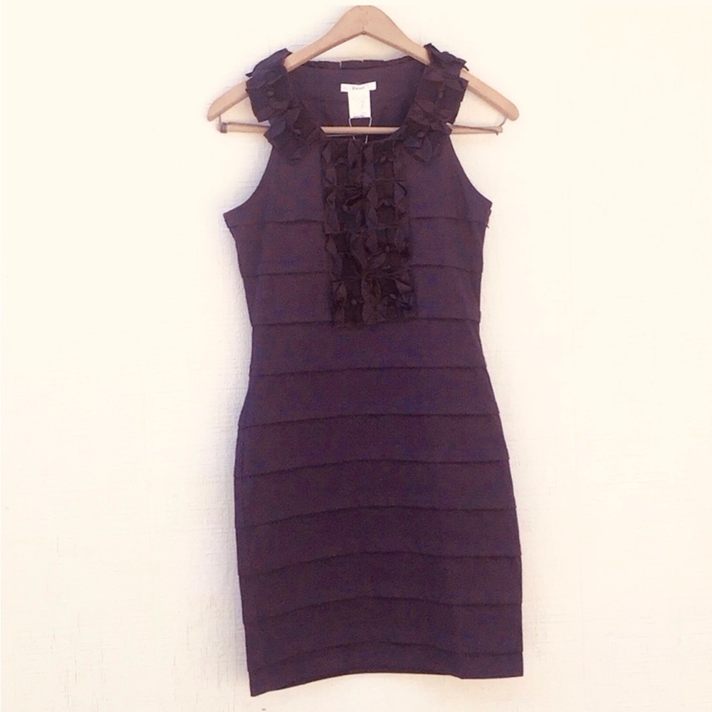 Purple floral appliqué tiered sleeveless Essley dress